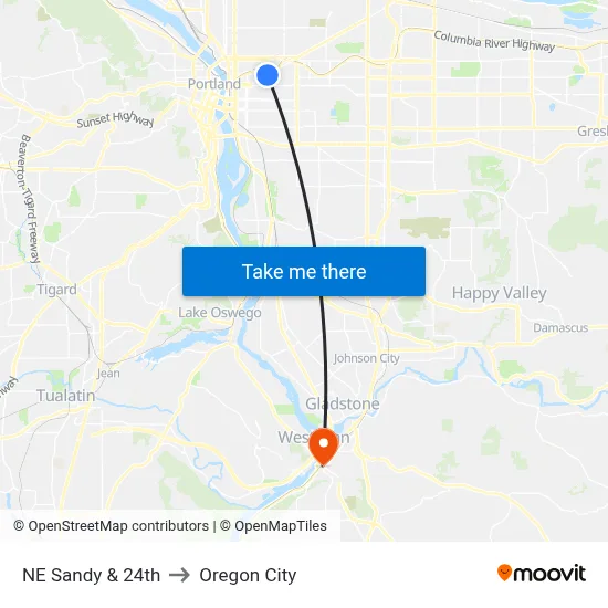 NE Sandy & 24th to Oregon City map