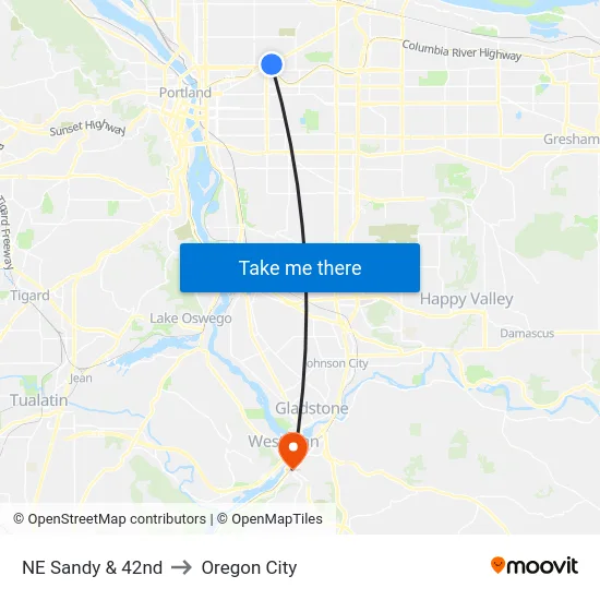 NE Sandy & 42nd to Oregon City map