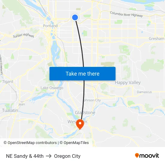 NE Sandy & 44th to Oregon City map