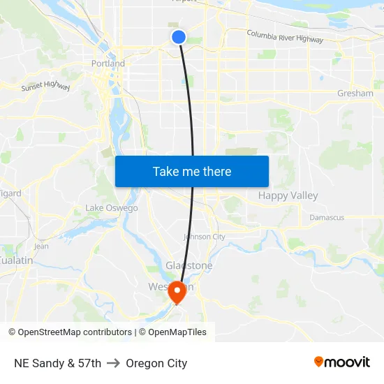 NE Sandy & 57th to Oregon City map