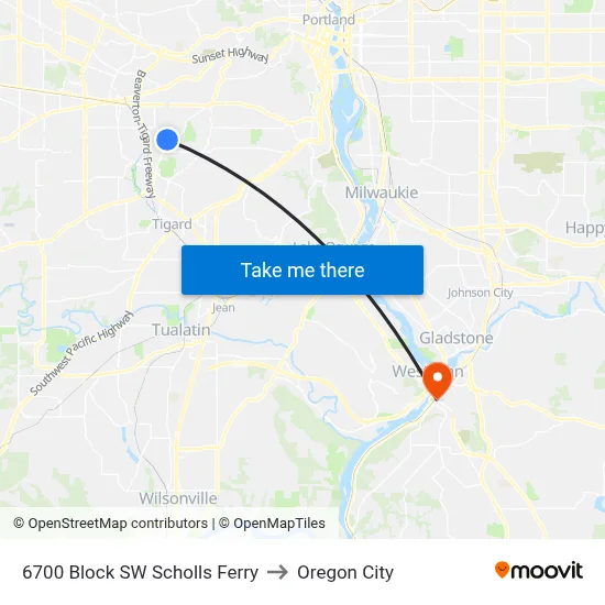 6700 Block SW Scholls Ferry to Oregon City map