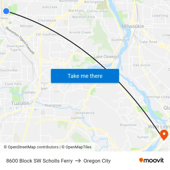 8600 Block SW Scholls Ferry to Oregon City map
