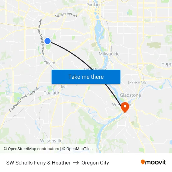 SW Scholls Ferry & Heather to Oregon City map