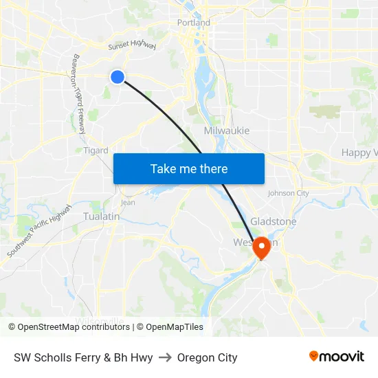 SW Scholls Ferry & Bh Hwy to Oregon City map