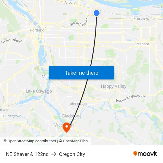 NE Shaver & 122nd to Oregon City map