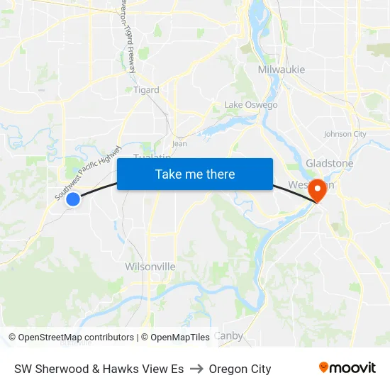 SW Sherwood & Hawks View Es to Oregon City map