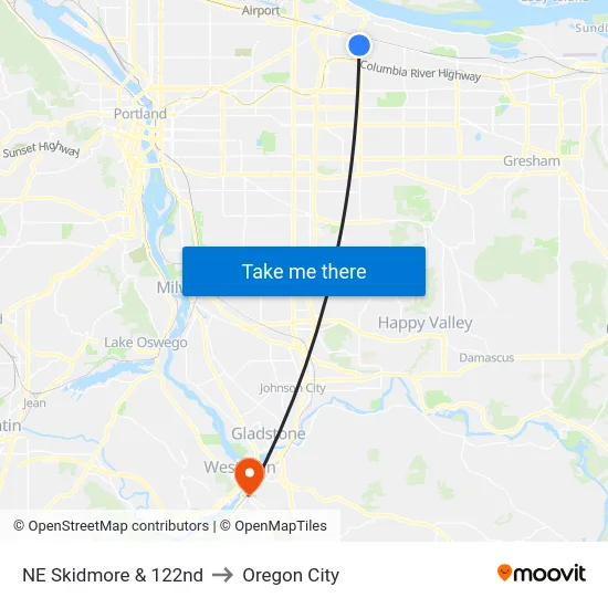 NE Skidmore & 122nd to Oregon City map