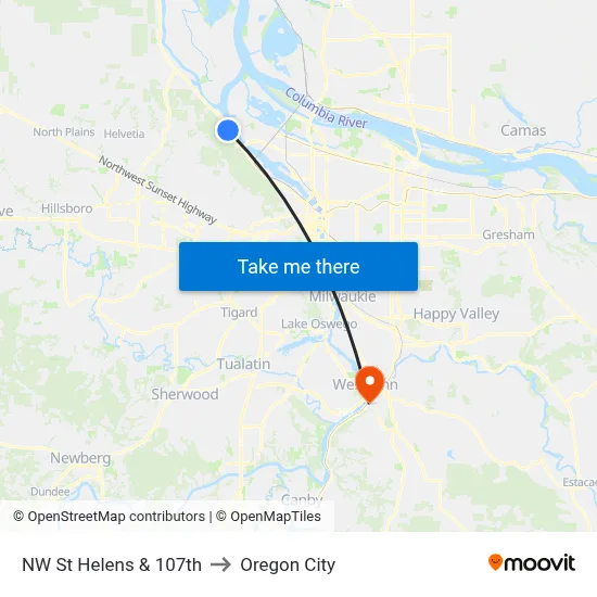 NW St Helens & 107th to Oregon City map