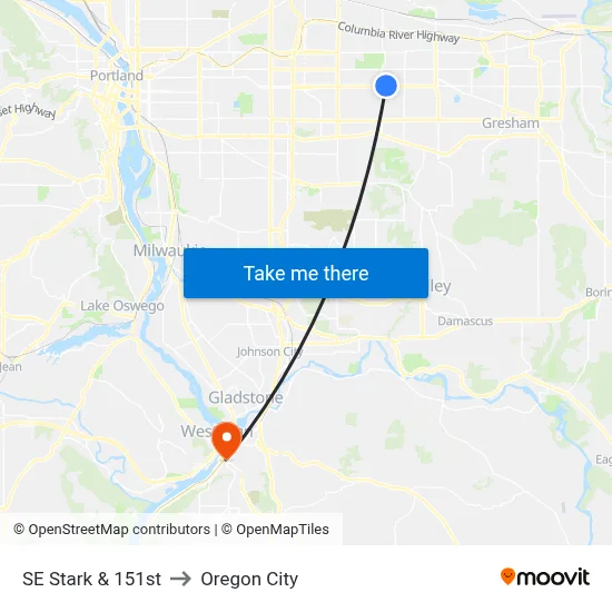 SE Stark & 151st to Oregon City map