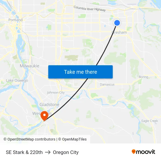 SE Stark & 220th to Oregon City map
