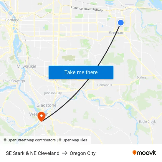 SE Stark & NE Cleveland to Oregon City map