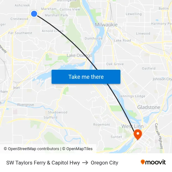 SW Taylors Ferry & Capitol Hwy to Oregon City map