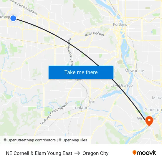 NE Cornell & Elam Young East to Oregon City map