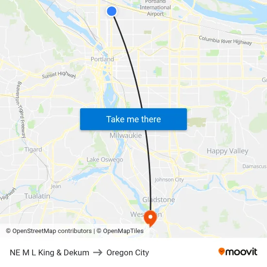 NE M L King & Dekum to Oregon City map