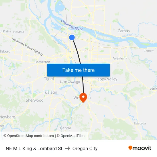 NE M L King & Lombard St to Oregon City map