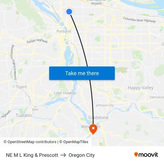 NE M L King & Prescott to Oregon City map