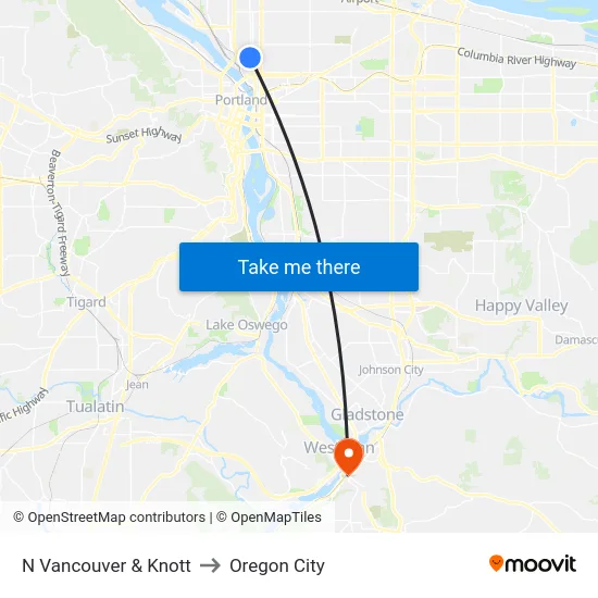 N Vancouver & Knott to Oregon City map