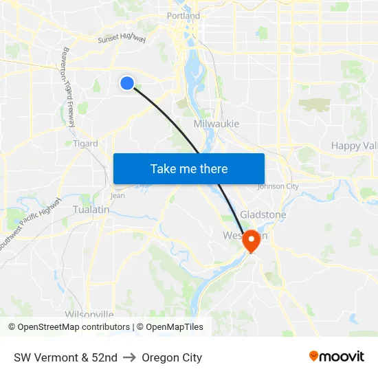 SW Vermont & 52nd to Oregon City map
