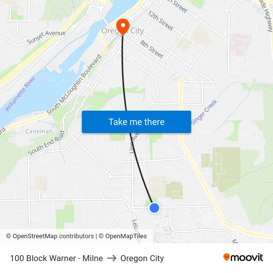 100 Block Warner - Milne to Oregon City map