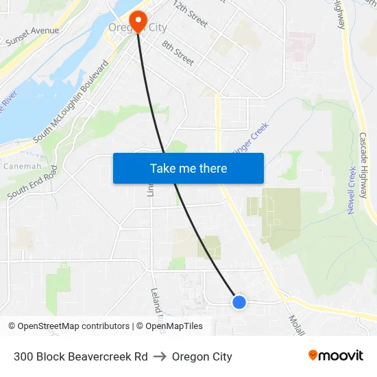 300 Block Beavercreek Rd to Oregon City map