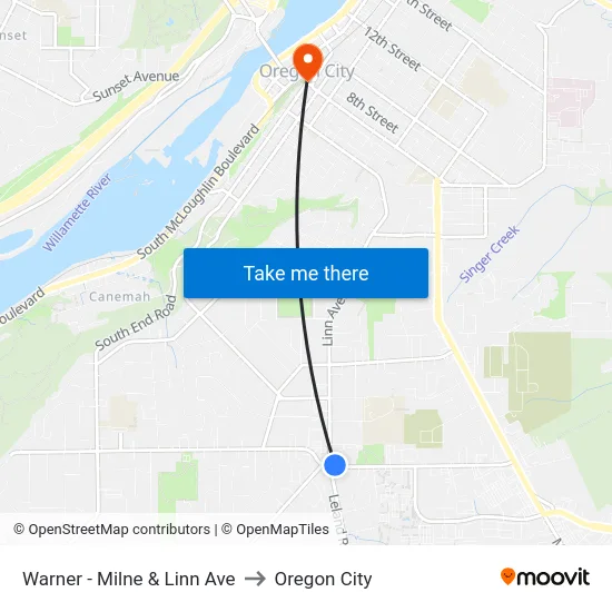 Warner - Milne & Linn Ave to Oregon City map