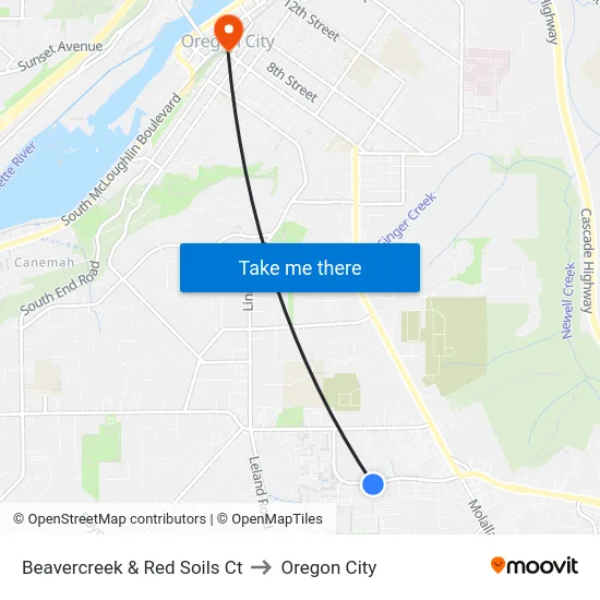 Beavercreek & Red Soils Ct to Oregon City map