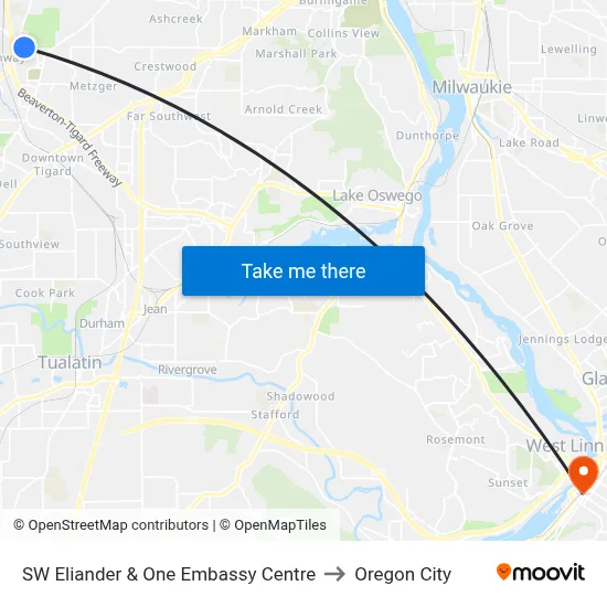 SW Eliander & One Embassy Centre to Oregon City map