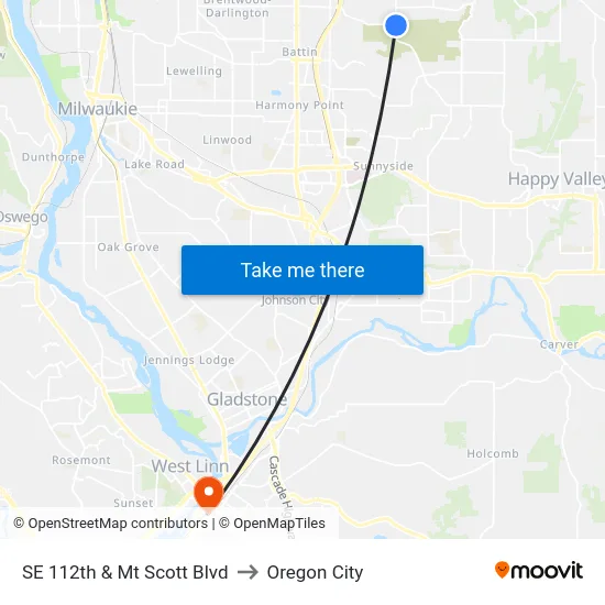 SE 112th & Mt Scott Blvd to Oregon City map