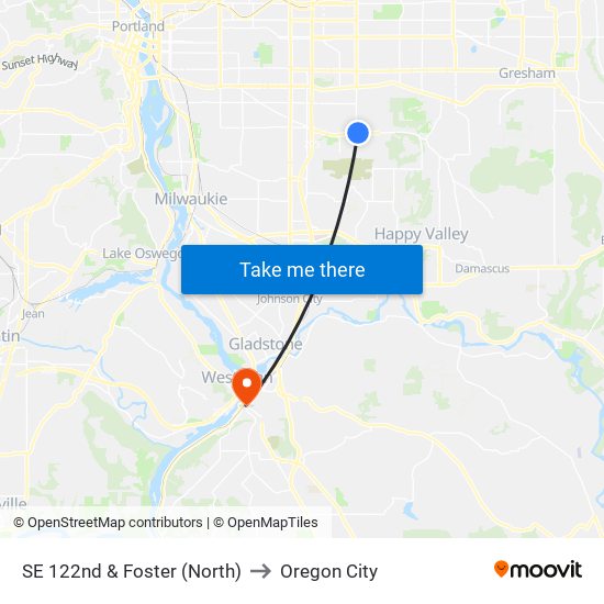 SE 122nd & Foster (North) to Oregon City map