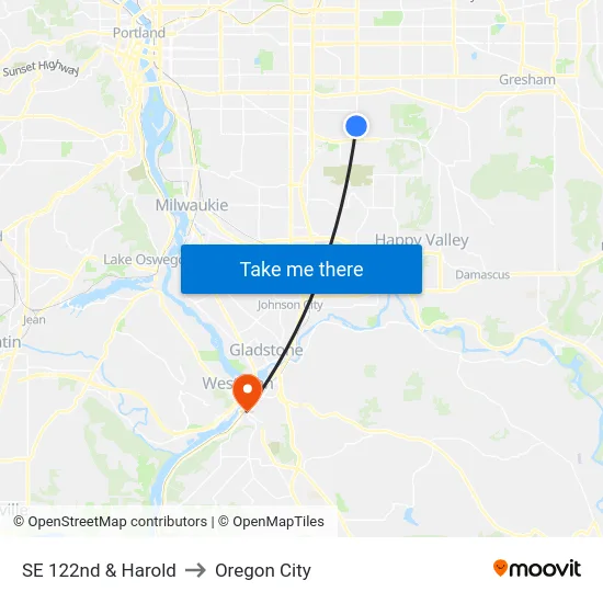 SE 122nd & Harold to Oregon City map