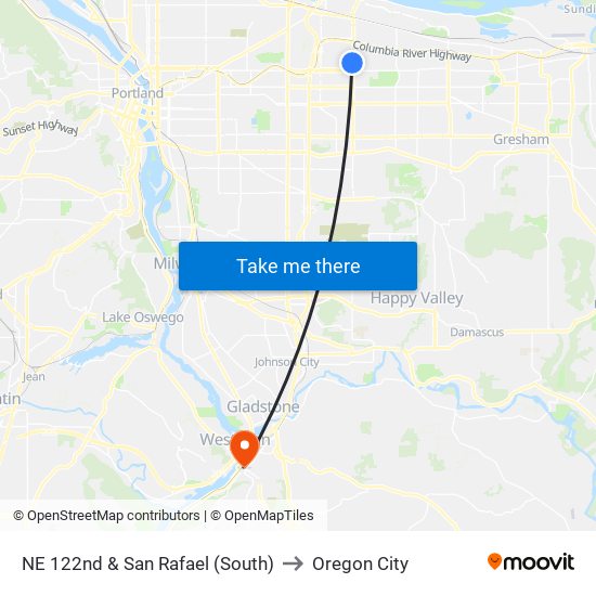 NE 122nd & San Rafael (South) to Oregon City map