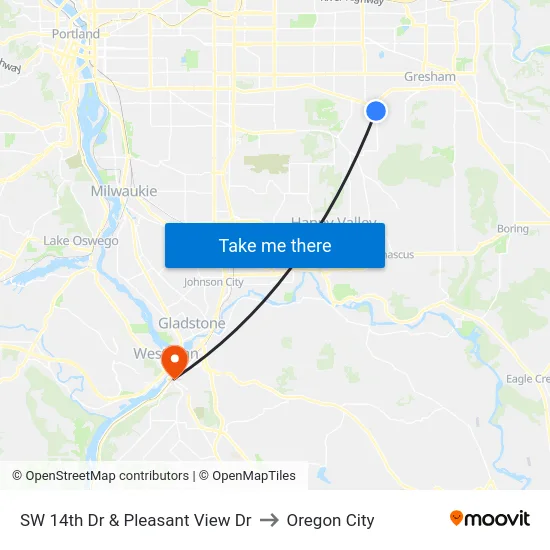 SW 14th Dr & Pleasant View Dr to Oregon City map