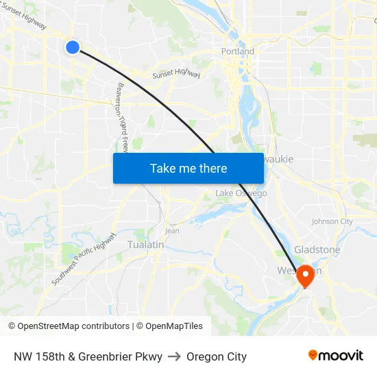 NW 158th & Greenbrier Pkwy to Oregon City map