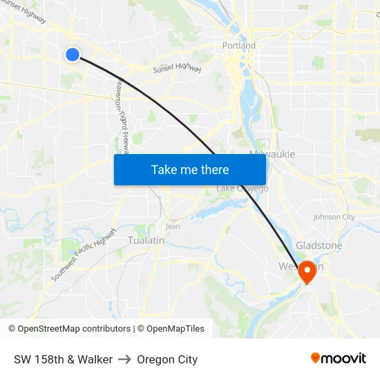SW 158th & Walker to Oregon City map