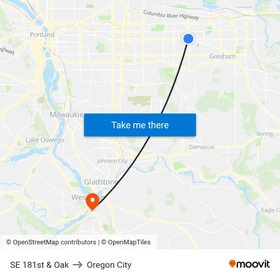 SE 181st & Oak to Oregon City map