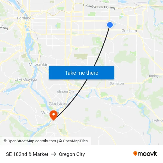 SE 182nd & Market to Oregon City map