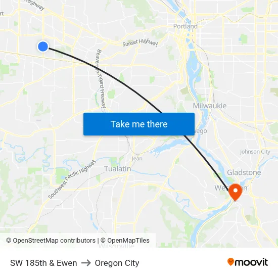 SW 185th & Ewen to Oregon City map