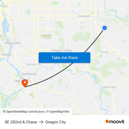 SE 282nd & Chase to Oregon City map