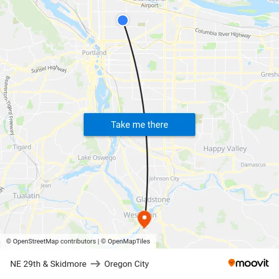 NE 29th & Skidmore to Oregon City map
