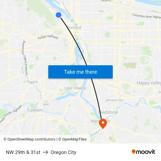 NW 29th & 31st to Oregon City map