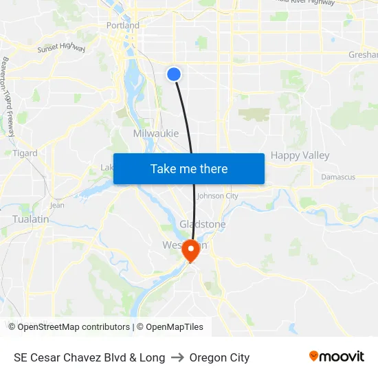 SE Cesar Chavez Blvd & Long to Oregon City map