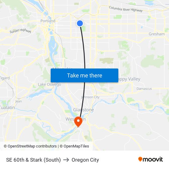 SE 60th & Stark (South) to Oregon City map