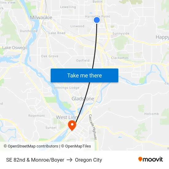 SE 82nd & Monroe/Boyer to Oregon City map