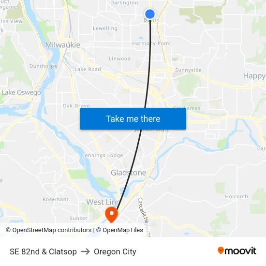 SE 82nd & Clatsop to Oregon City map