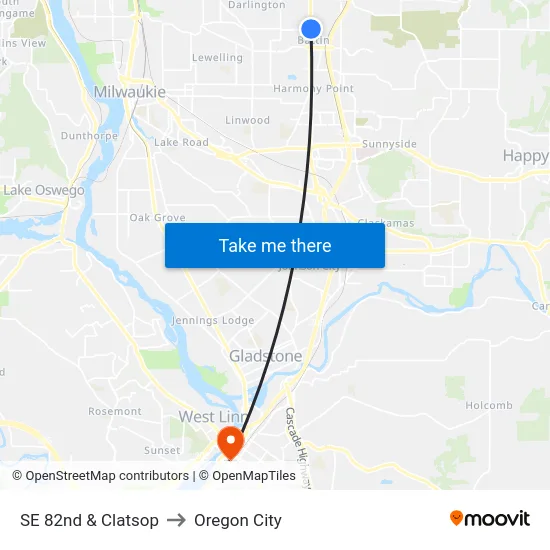 SE 82nd & Clatsop to Oregon City map