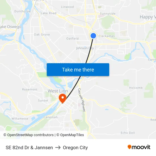 SE 82nd Dr & Jannsen to Oregon City map