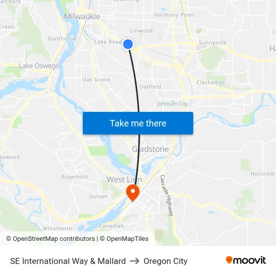 SE International Way & Mallard to Oregon City map