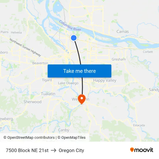 7500 Block NE 21st to Oregon City map