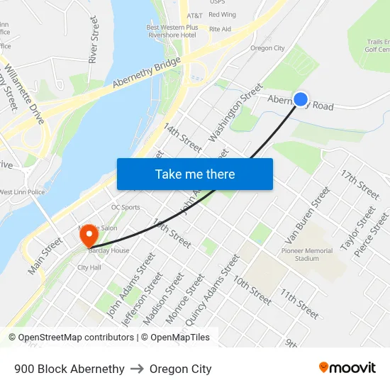 900 Block Abernethy to Oregon City map