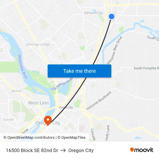 16500 Block SE 82nd Dr to Oregon City map